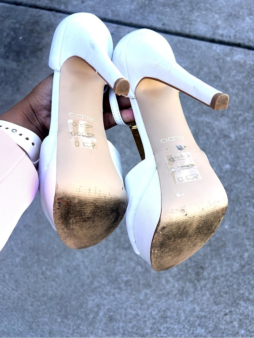 ALDO White Platform Heels Gold Bar Accent Ankle Strap Size 8 - Picture 6 of 6